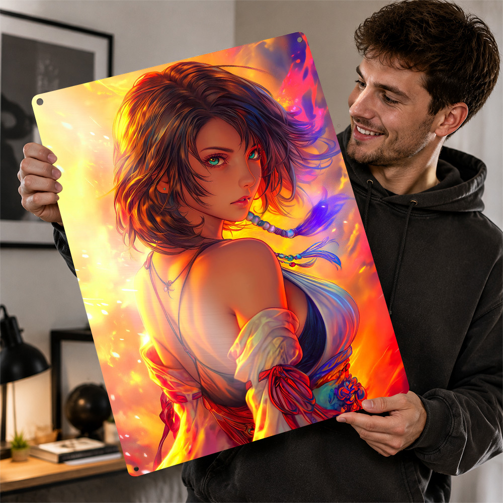 Background Retro Gaming - Anime Girl With Fiery Background Poster