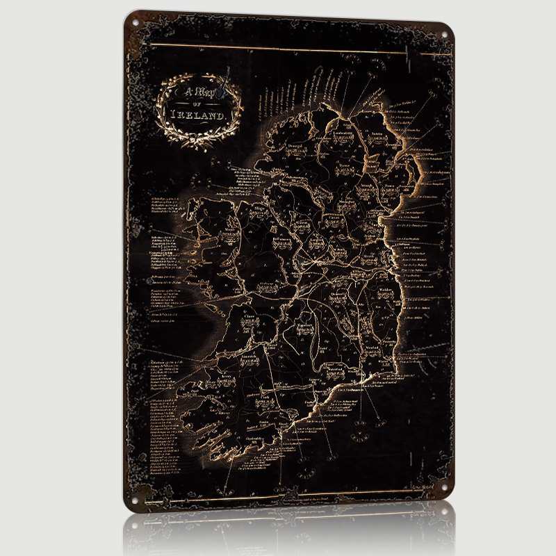 Retro Gaming Ireland - Ireland Dark Vintage Map Printing Poster