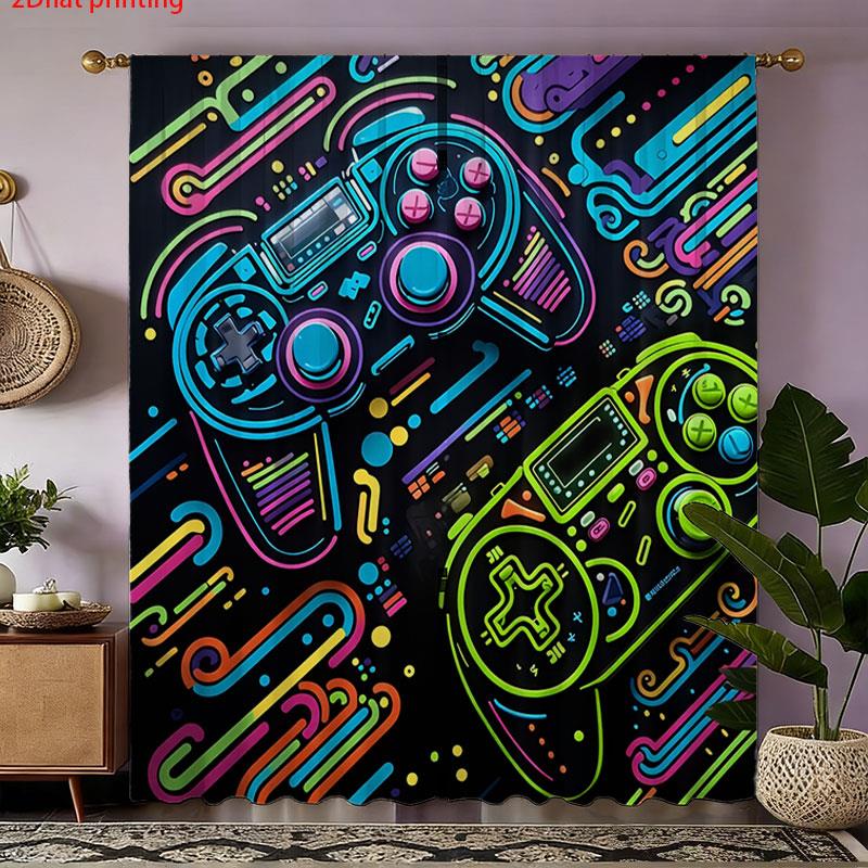 2pcs Gaming Curtains Neon Retr - Background Retro Gaming review and price