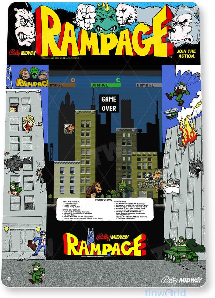 TIN SIGN Rampage Arcade Sign G - Retro Gaming Arcade Console review and price